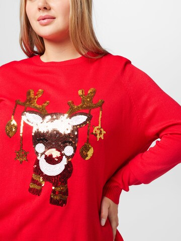ONLY Carmakoma Sweater 'JINGLE BELL' in Red
