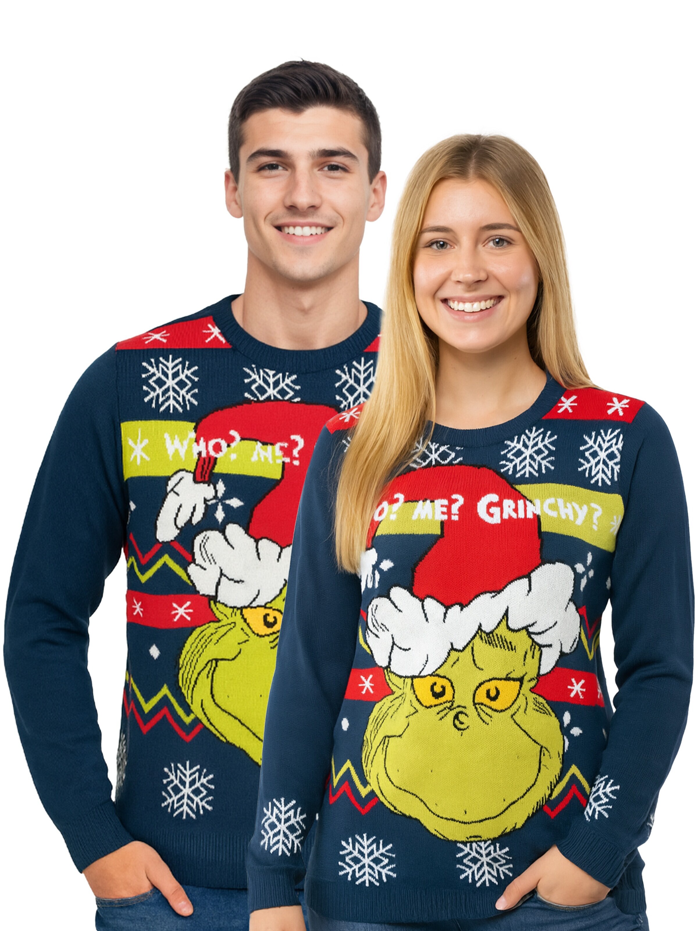 The Grinch Sweater 'Weihnachtspullover Who? Me? Grinchy?' in Blue: front