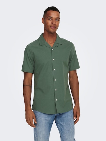 Only & Sons Slim fit Button Up Shirt 'Alvaro' in Green: front