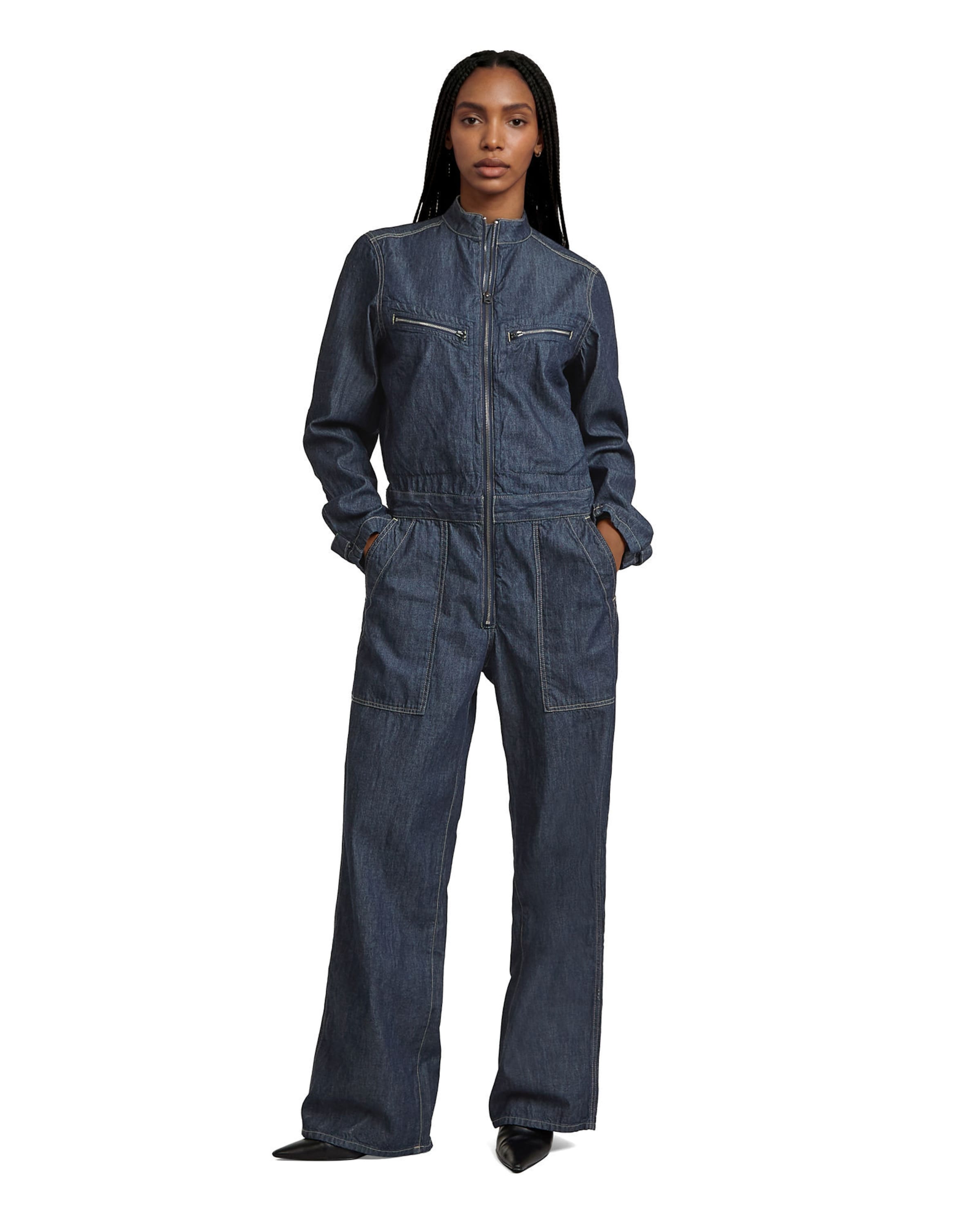 G-STAR Jumpsuit 'Flight Long Sleeve Jumpsuit' in Blauw: voorkant