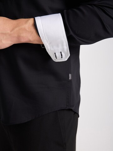 7Camicie Slim fit Zakelijk overhemd 'Vesuvio Satin Man Shirt Blue' in Zwart