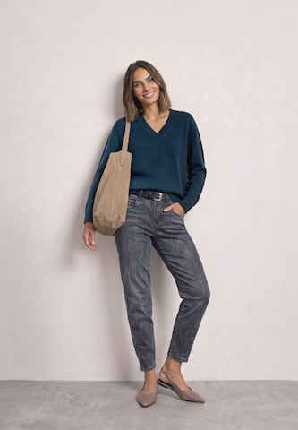 STREET ONE Langarm Pullover mit V-Ausschnitt in Blau