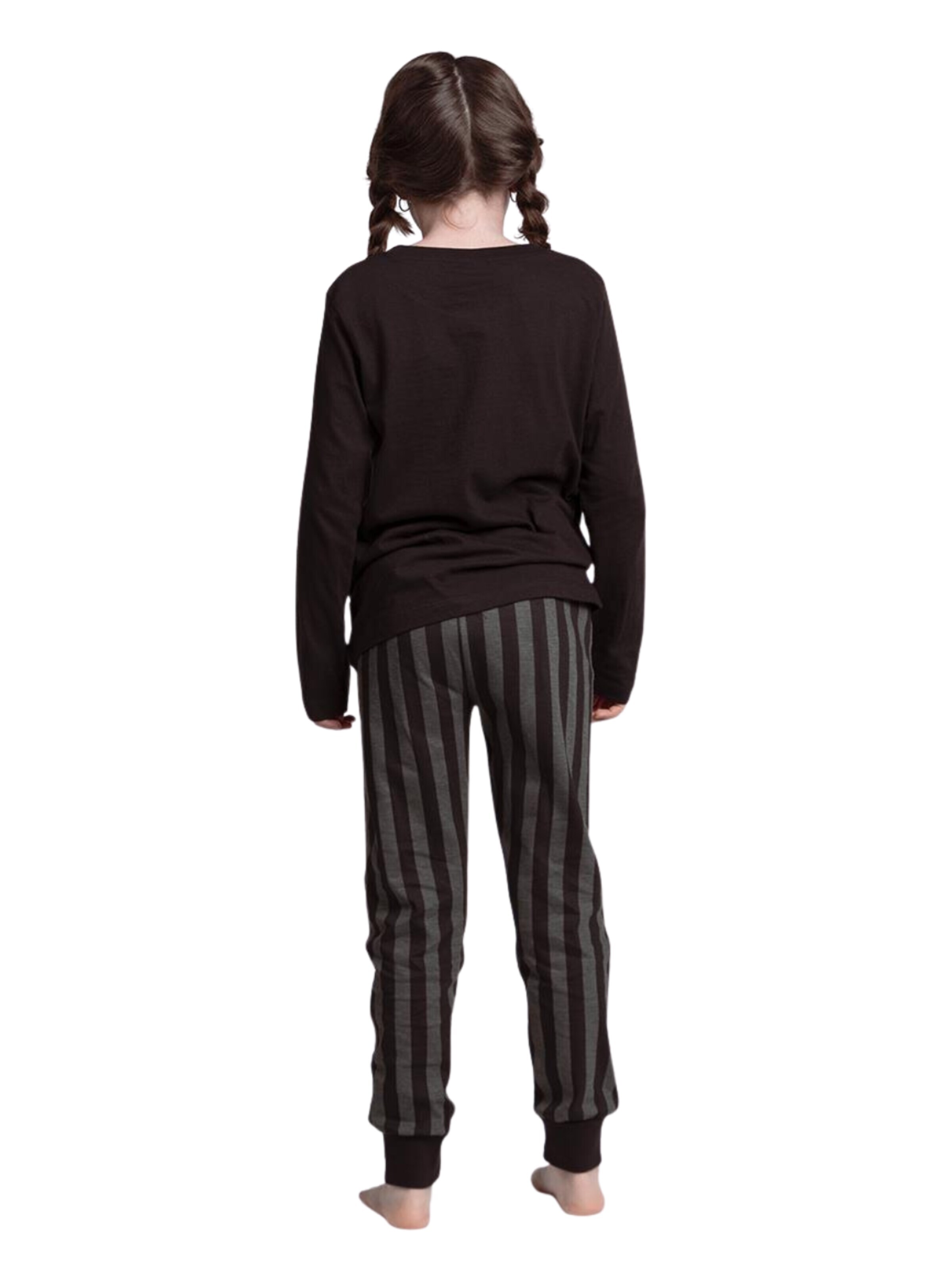 Cerdá Pajamas 'Wednesday Pyjama Set Kids – Black – Long Sleeve Sleepwear with Pants' in Grey