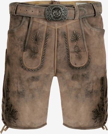 Fuchs Trachtenmoden Skinny Trachtenhose 'Trachten Lederhose kurz Braun Antik' in Braun: Vorderseite