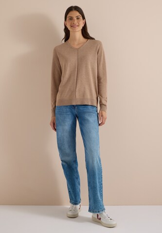 CECIL Basic Pullover mit V-Neck in Unifarbe in Braun