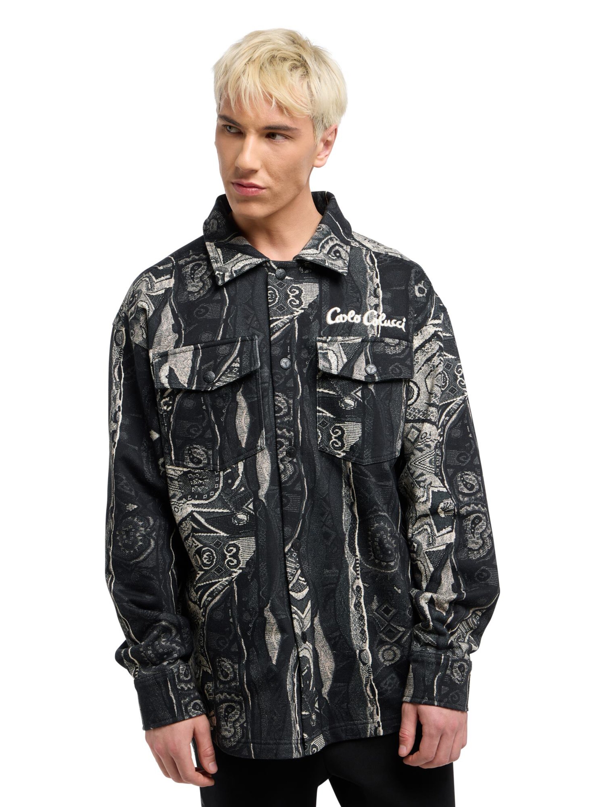 Carlo Colucci Regular Fit Hemd ' Esposti ' in Schwarz: Vorderseite