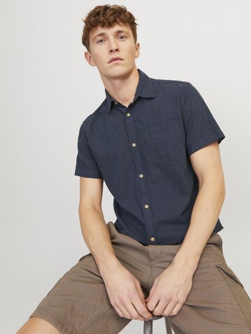 JACK & JONES Slim fit Button Up Shirt 'ABEL' in Blue