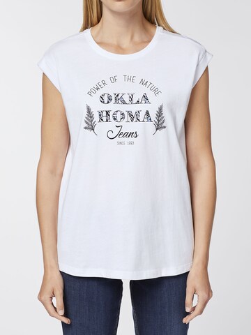 Oklahoma Jeans Top ' mit Statement-Print aus Jersey ' in White