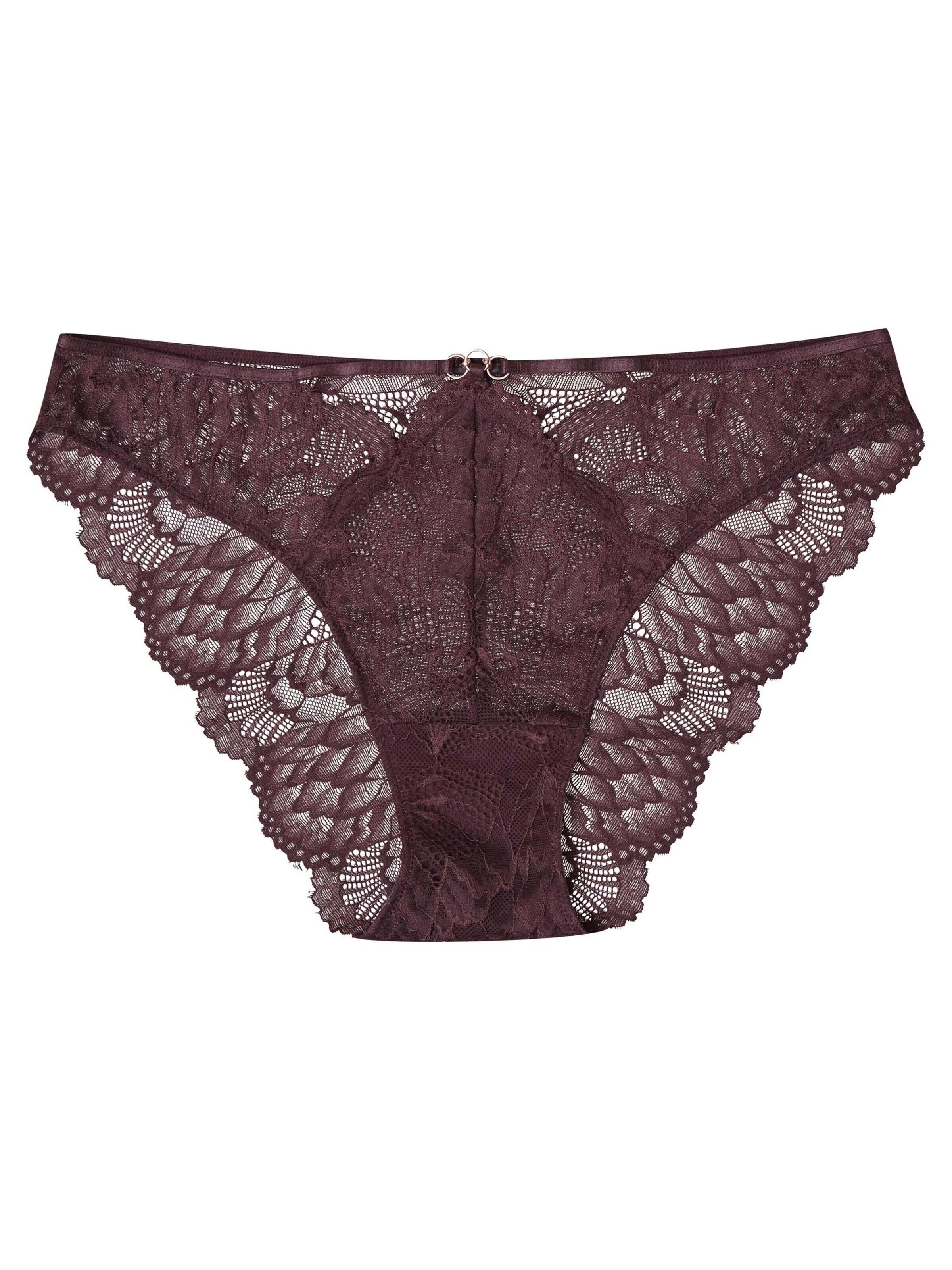 Panty 'Slip Olive, florale Spitze, goldfarbene Details, transparent S' di ESOTIQ in marrone