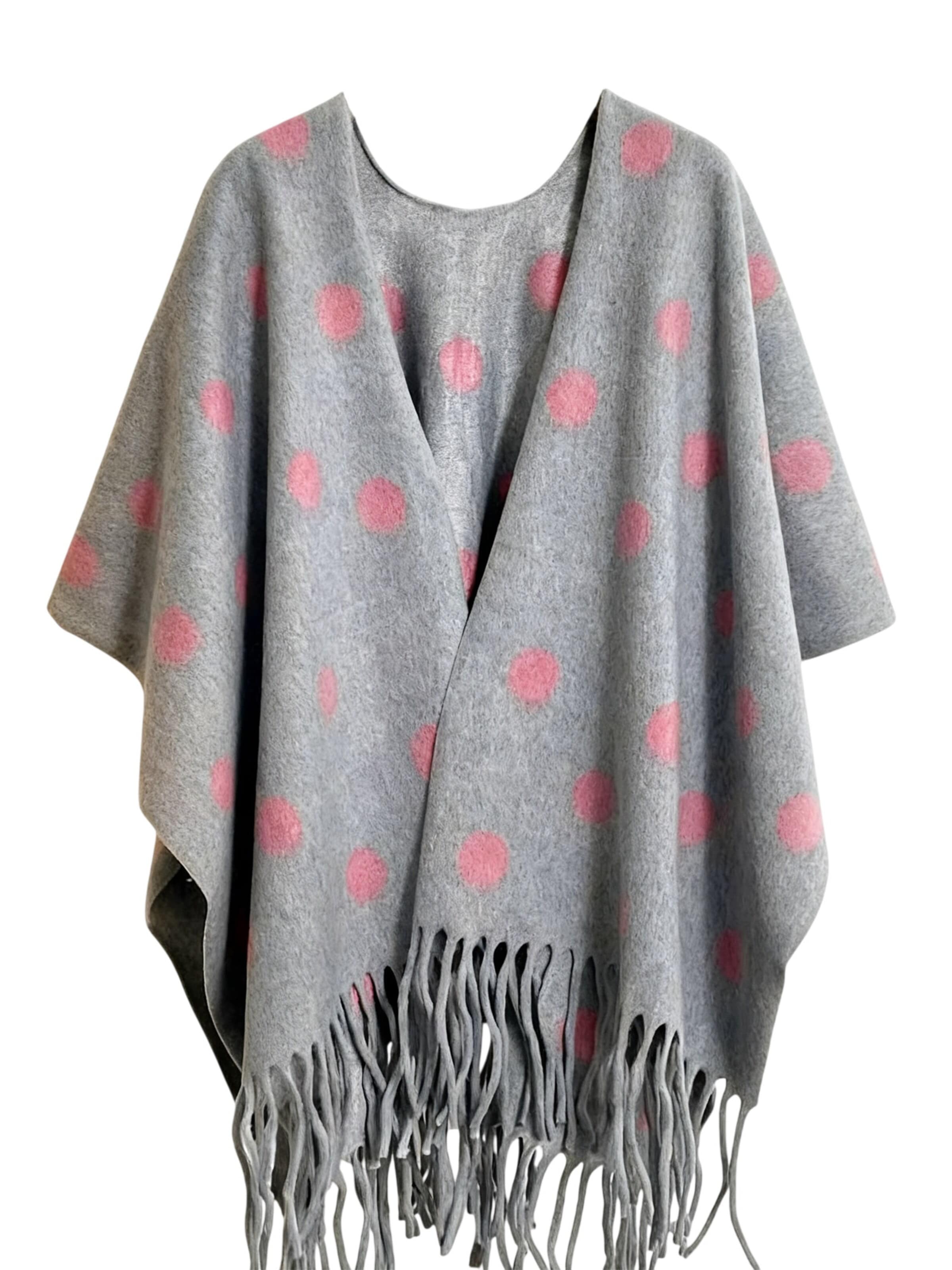 Magicshe Oversized Wrap 'Poncho Schal mit Punkte Muster' in Pink: front