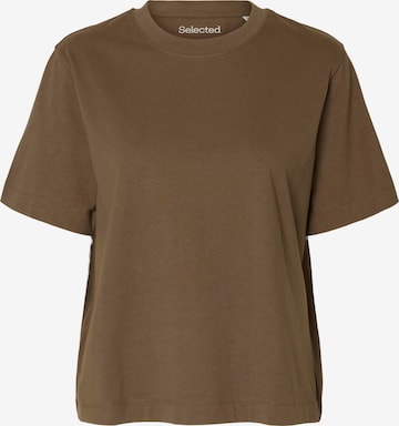 SELECTED Тениска 'SLFELSA' в кафяво: отпред