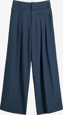 Bershka Široke hlačnice Hlače z naborki | modra barva: sprednja stran