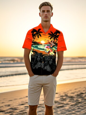 Hawaiihemdshop.de Regular fit Button Up Shirt 'Hawaiian Girl' in Red