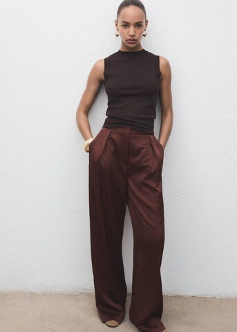 MANGO Wide leg Pleated Pants 'Flor' in Brown