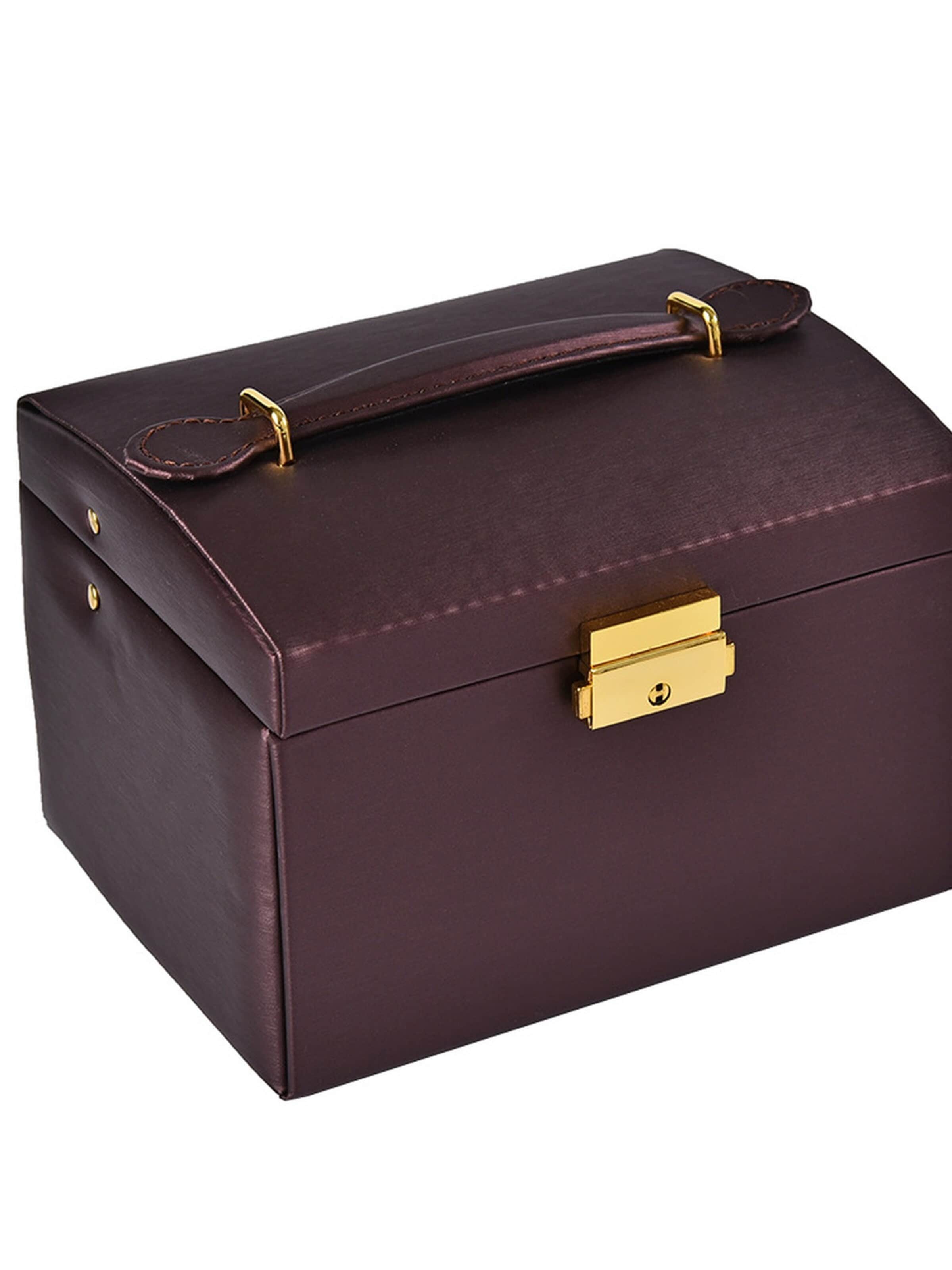 UNIQ Beauty Sieraden-bewaring 'Jewellery Box – 3-Layer Organizer with Mirror, Drawers & Lock (Brown)' in Bruin