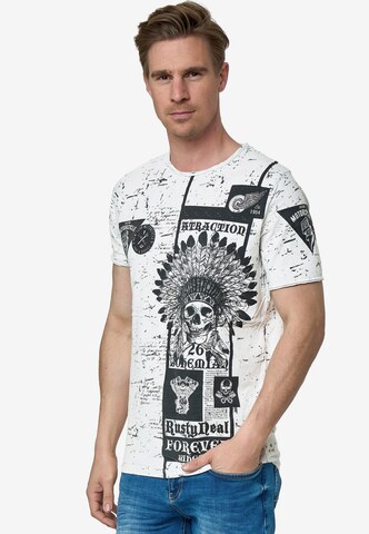 Rusty Neal T-Shirt mit Oil Washed Skull All Over Front Print in Grau: predná strana
