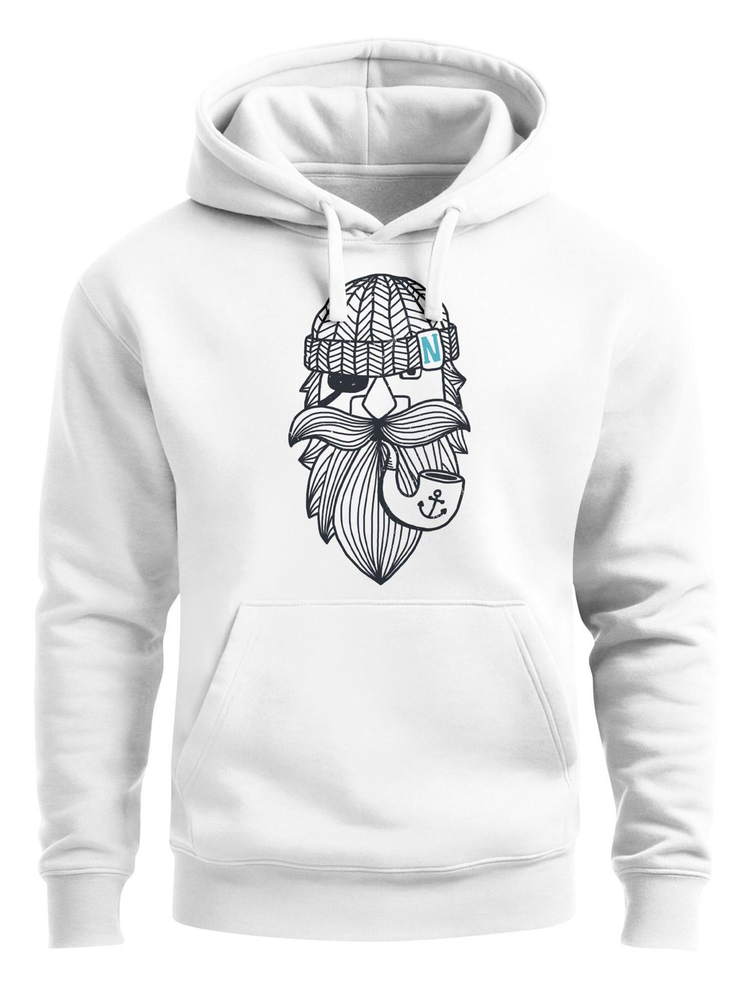 Neverless Sweatshirt 'Sailor Captain mit Pfeife' in White: front