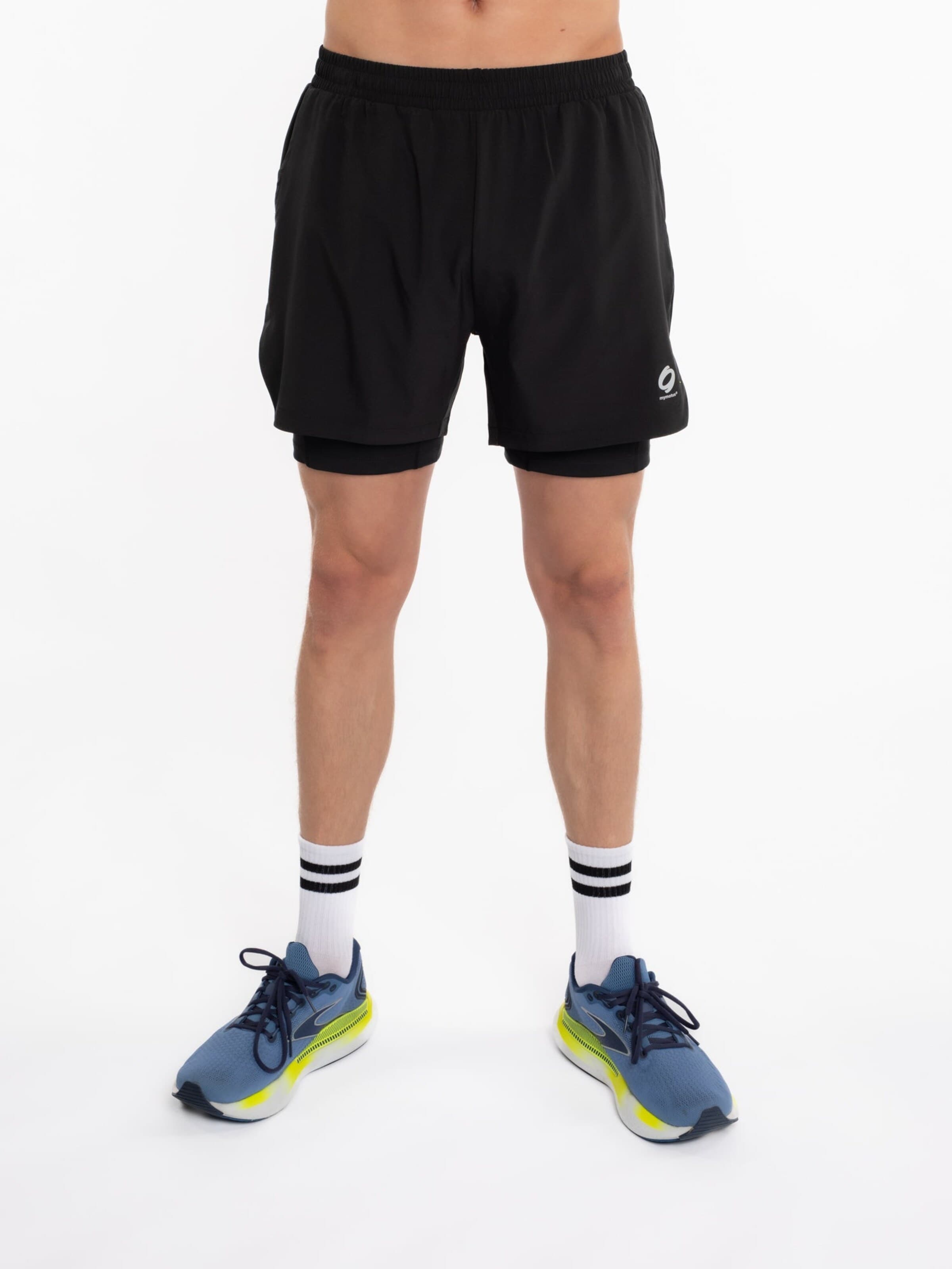 mymotus Regular Sportbroek 'mymotus®, men performance twin-short, black RM81' in Zwart: voorkant