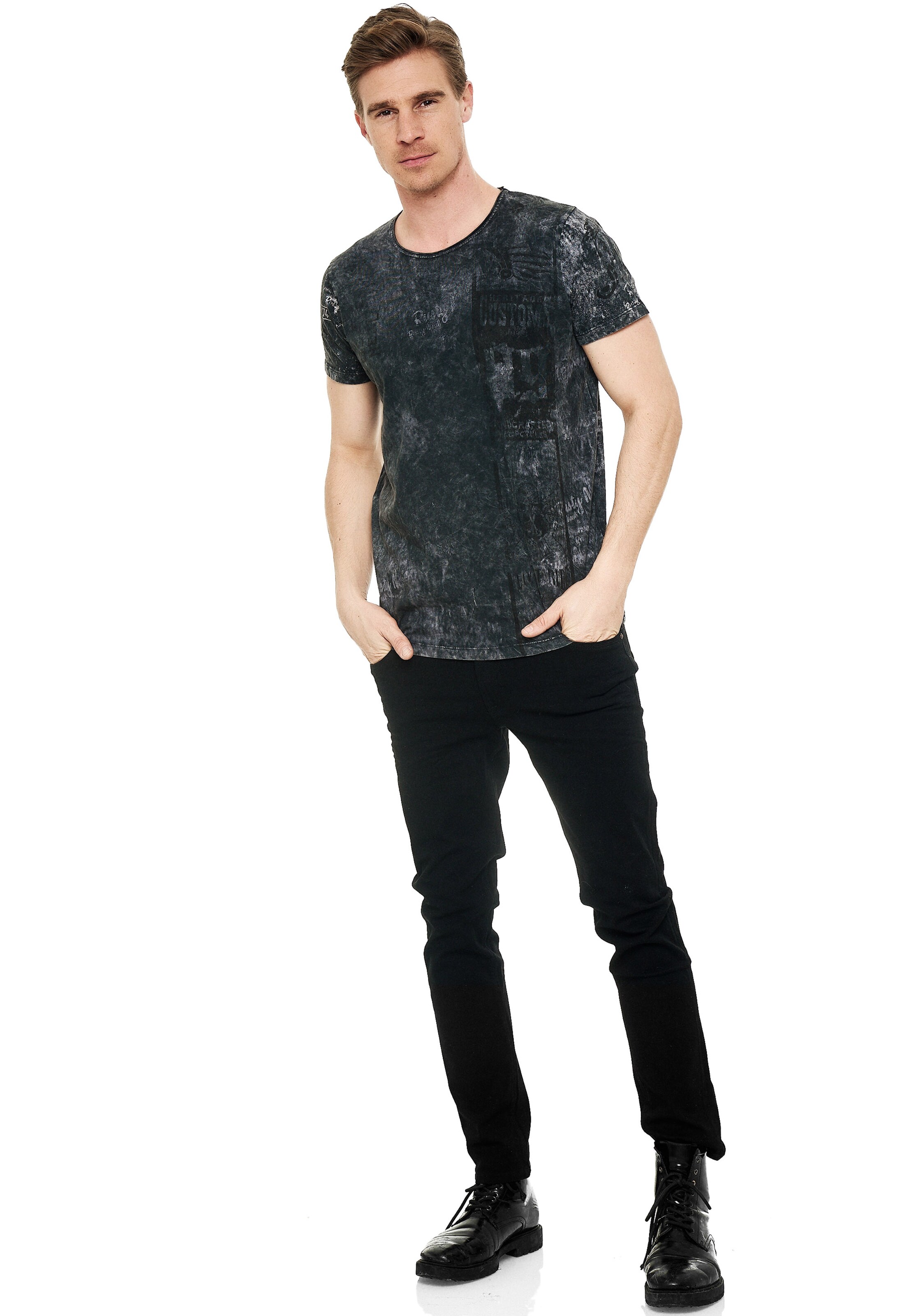 Rusty Neal T-Shirt mit modernem Front & Back Print in Grau