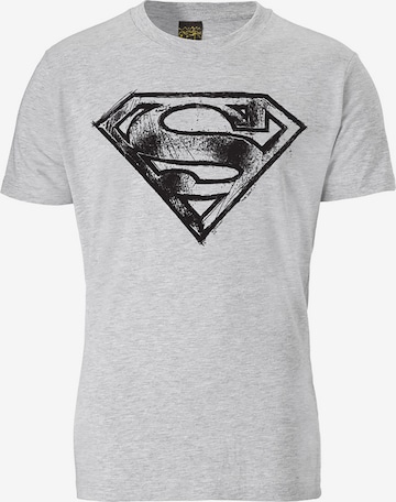 LOGOSHIRT Shirt 'Superman Scribble Logo' in Grey: front
