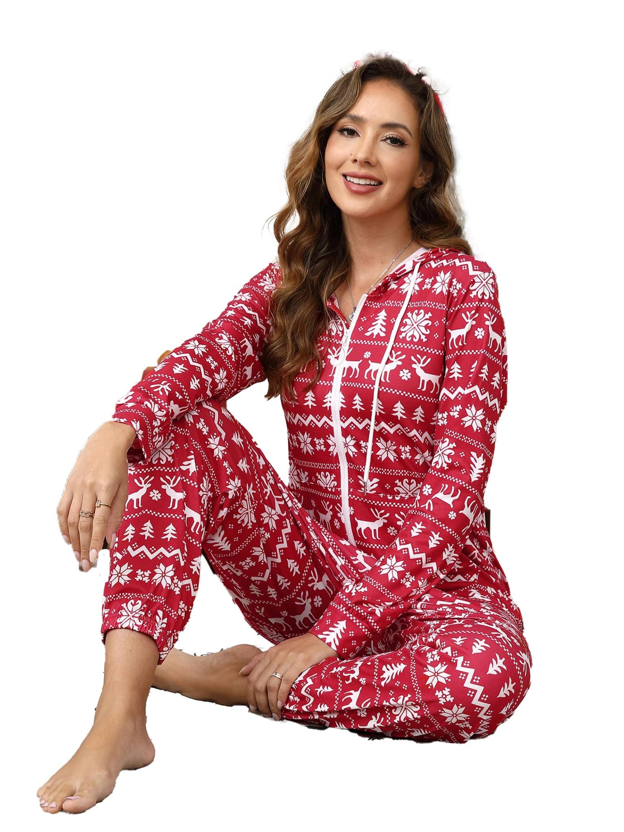 KoJooin Kombinezon 'Damen Overall mit Print, Kapuze, Kordelzug, langen Ärmeln und Taschen Bequemer Freizeit Jumpsuit' w kolorze czerwony
