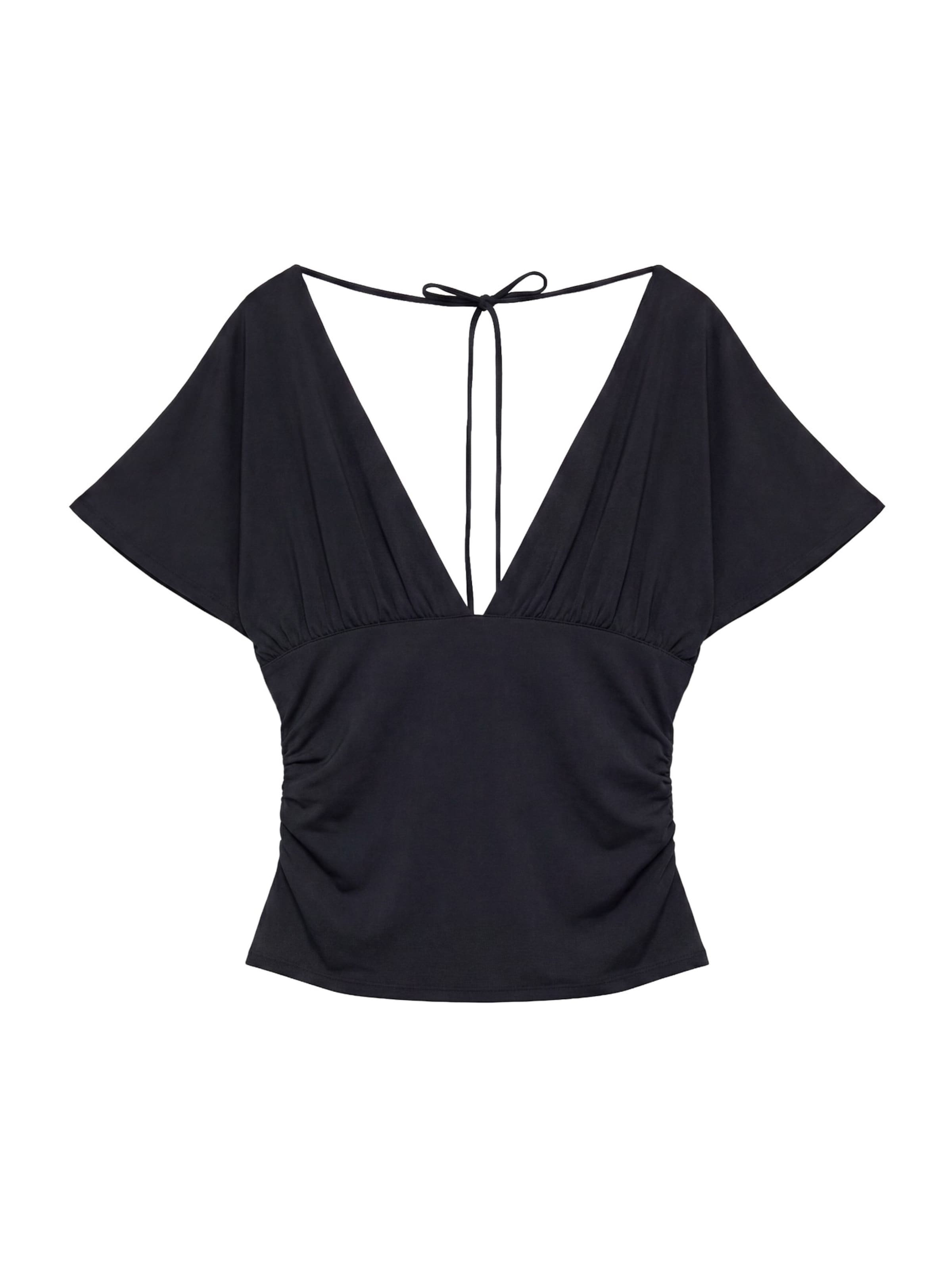 Pull&Bear Тениска в черно: отпред