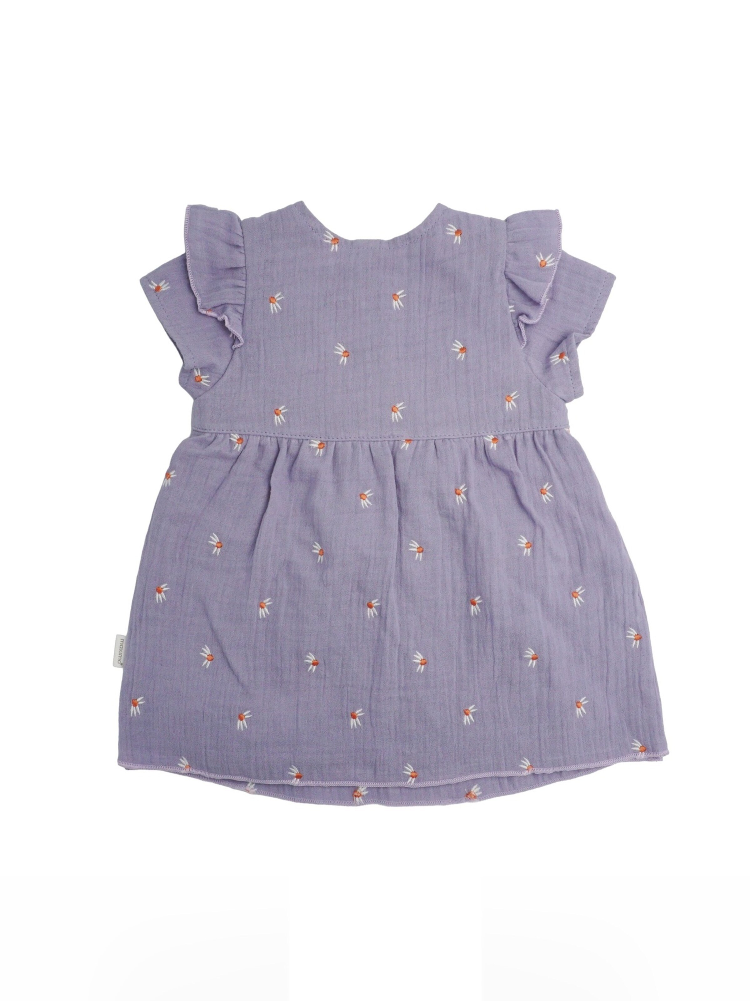 MAXIMO Dress 'GOTS BABY GIRL-Kleid, Kurzarm Musselinstoff bestickt, Futter' in Purple