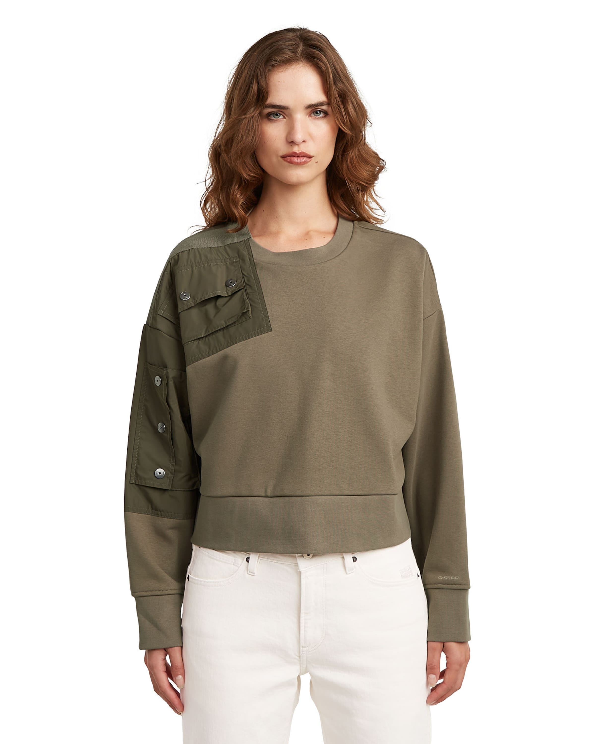 G-STAR Sweatshirt 'Heritage Hardware Loose Cropped Sweater' in Brown: front