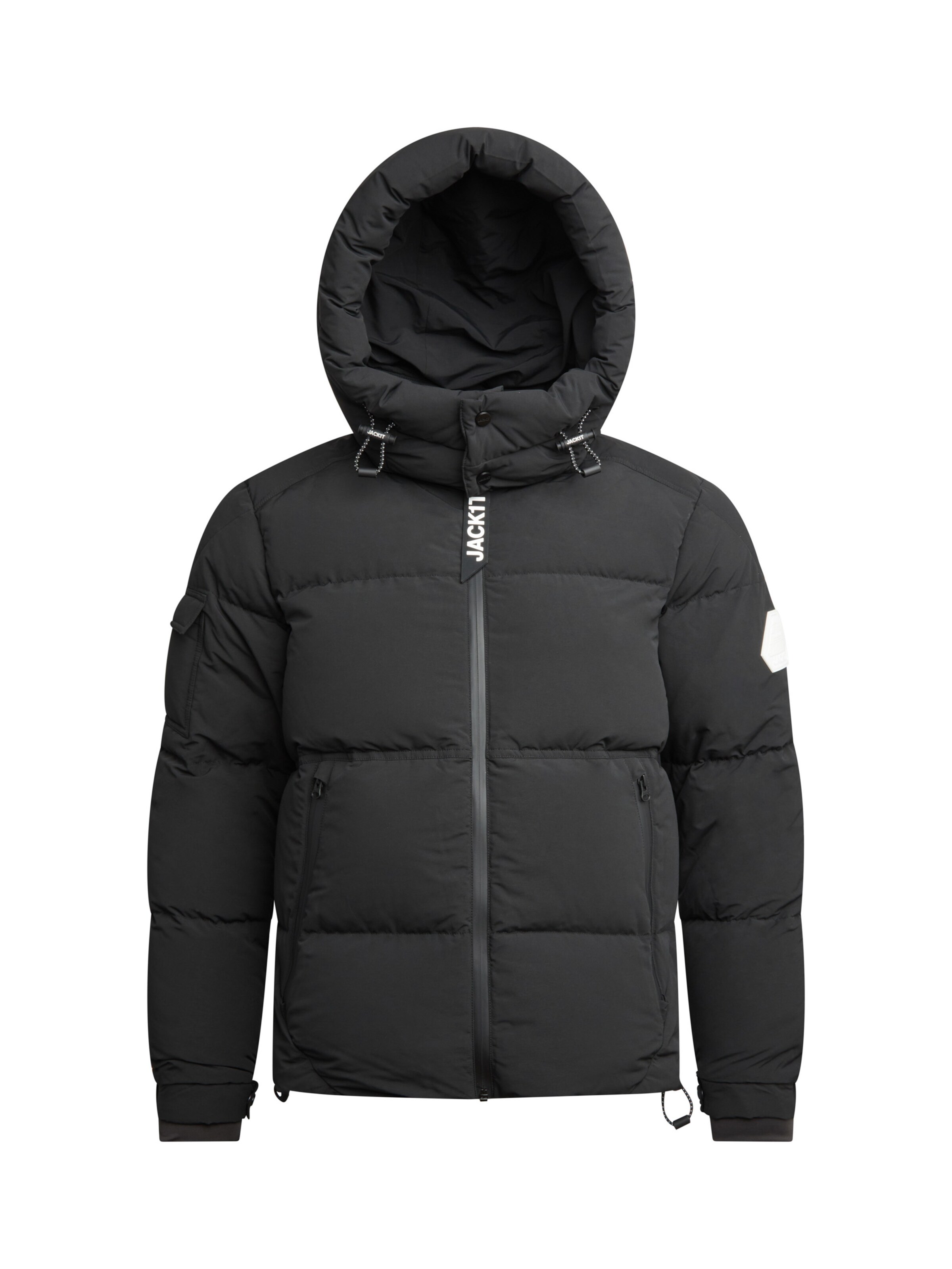 JACK1T Outdoorjas ' EZ Water Puffer Racer ' in Zwart: voorkant