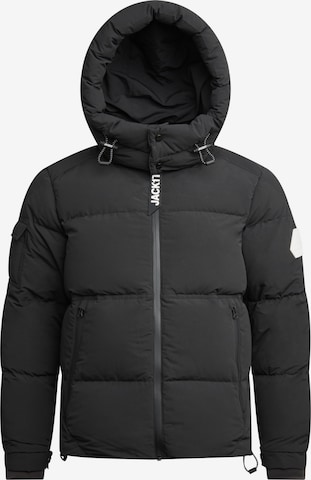 JACK1T Outdoorjas ' EZ Water Puffer Racer ' in Zwart: voorkant
