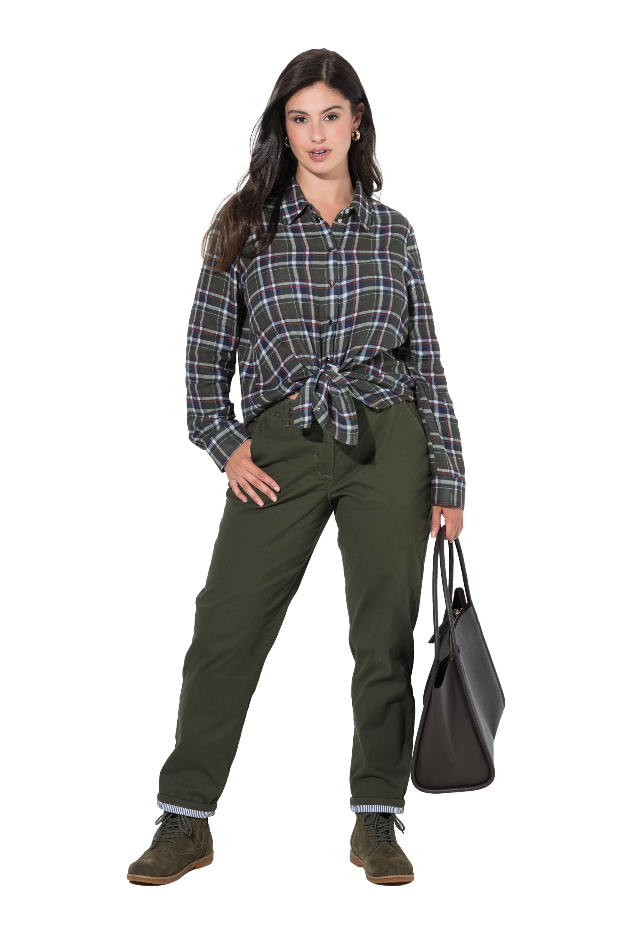 Ulla Popken Regular Chino in Groen: voorkant