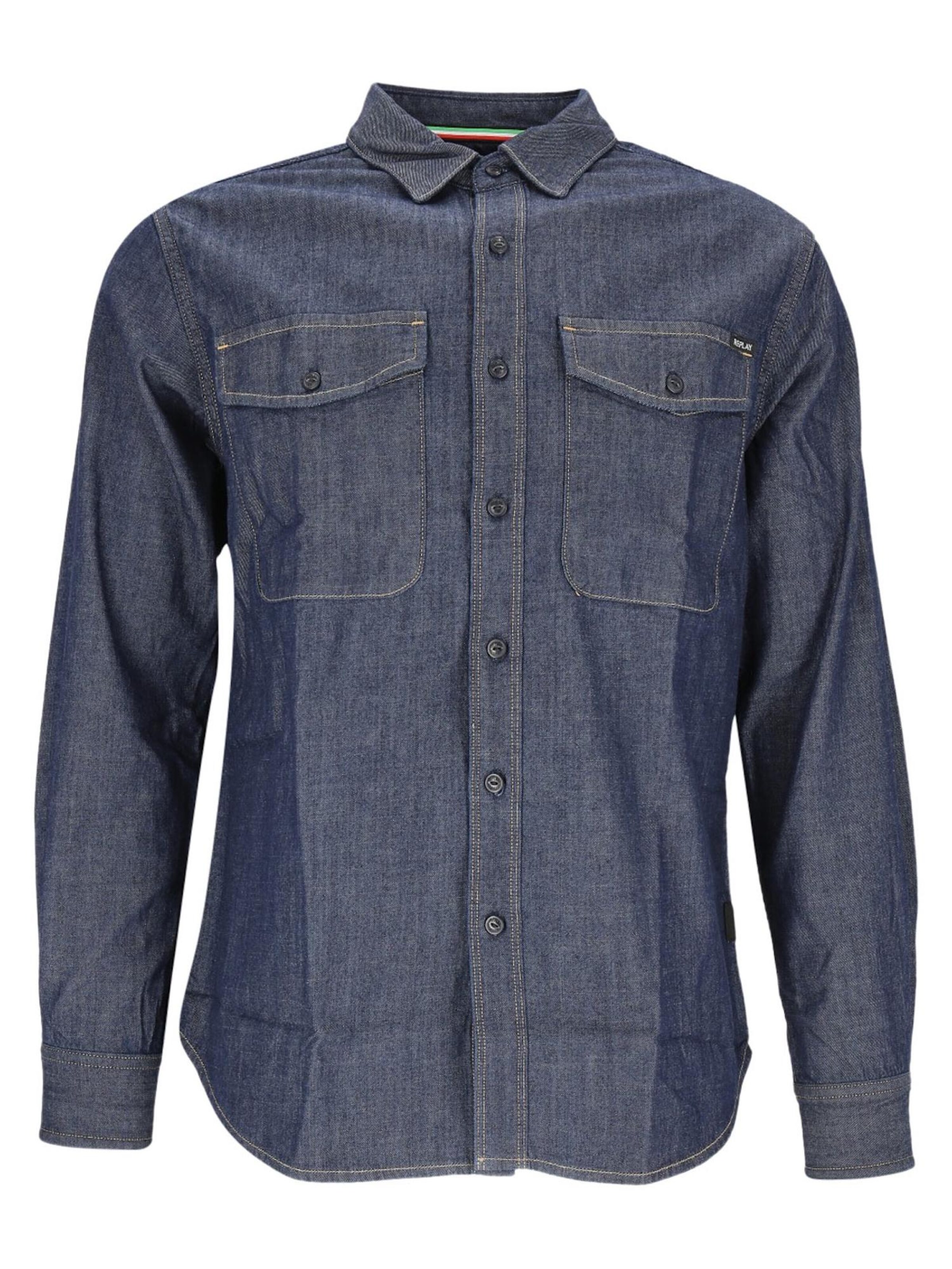REPLAY Regular fit Button Up Shirt in Blue: front