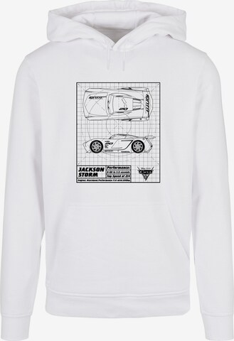 ABSOLUTE CULT Sweatshirt 'Cars - Jackson Storm Blueprint' in Weiß: predná strana