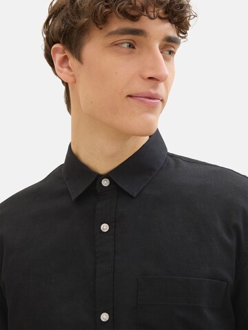 TOM TAILOR DENIM Regular fit Button Up Shirt in Black