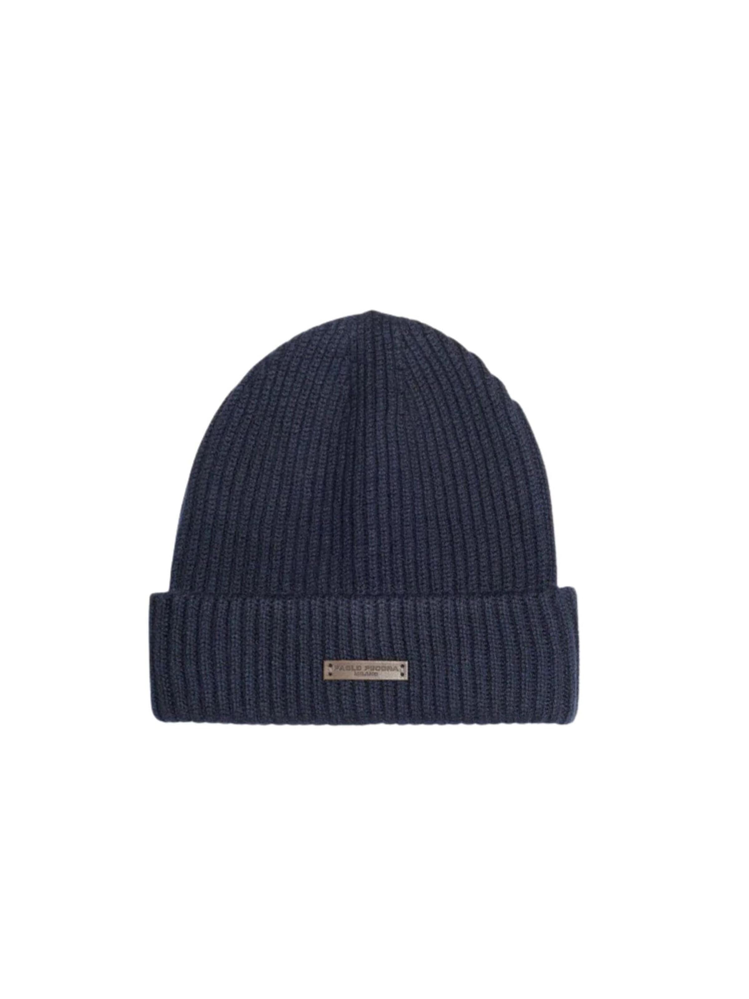 Paolo Pecora Milano Beanie 'Ribbed Merino Wool Beanie Blue' in Blue: front
