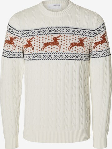 Pull-over 'Reindeer' SELECTED HOMME en blanc : devant