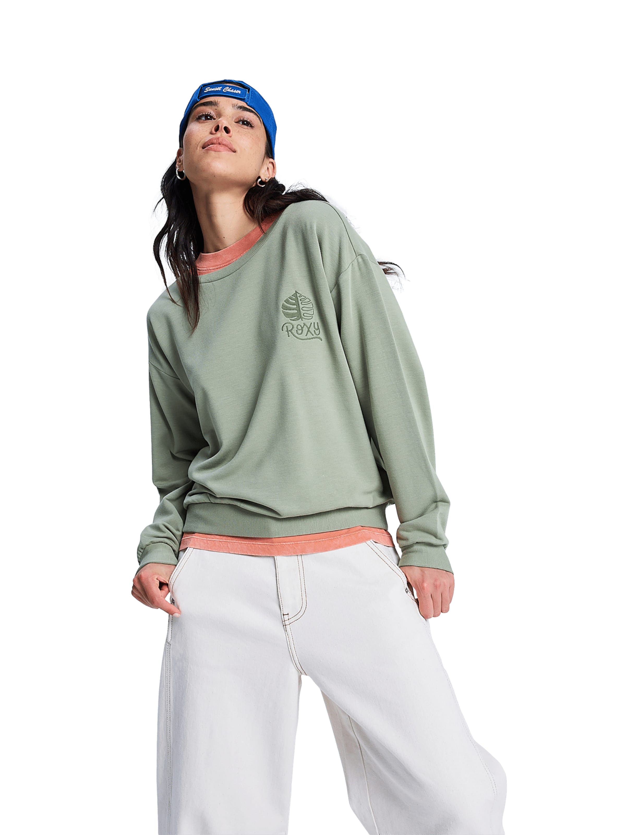 ROXY Sweatshirt 'Surfing By Moonlight' in Green: front