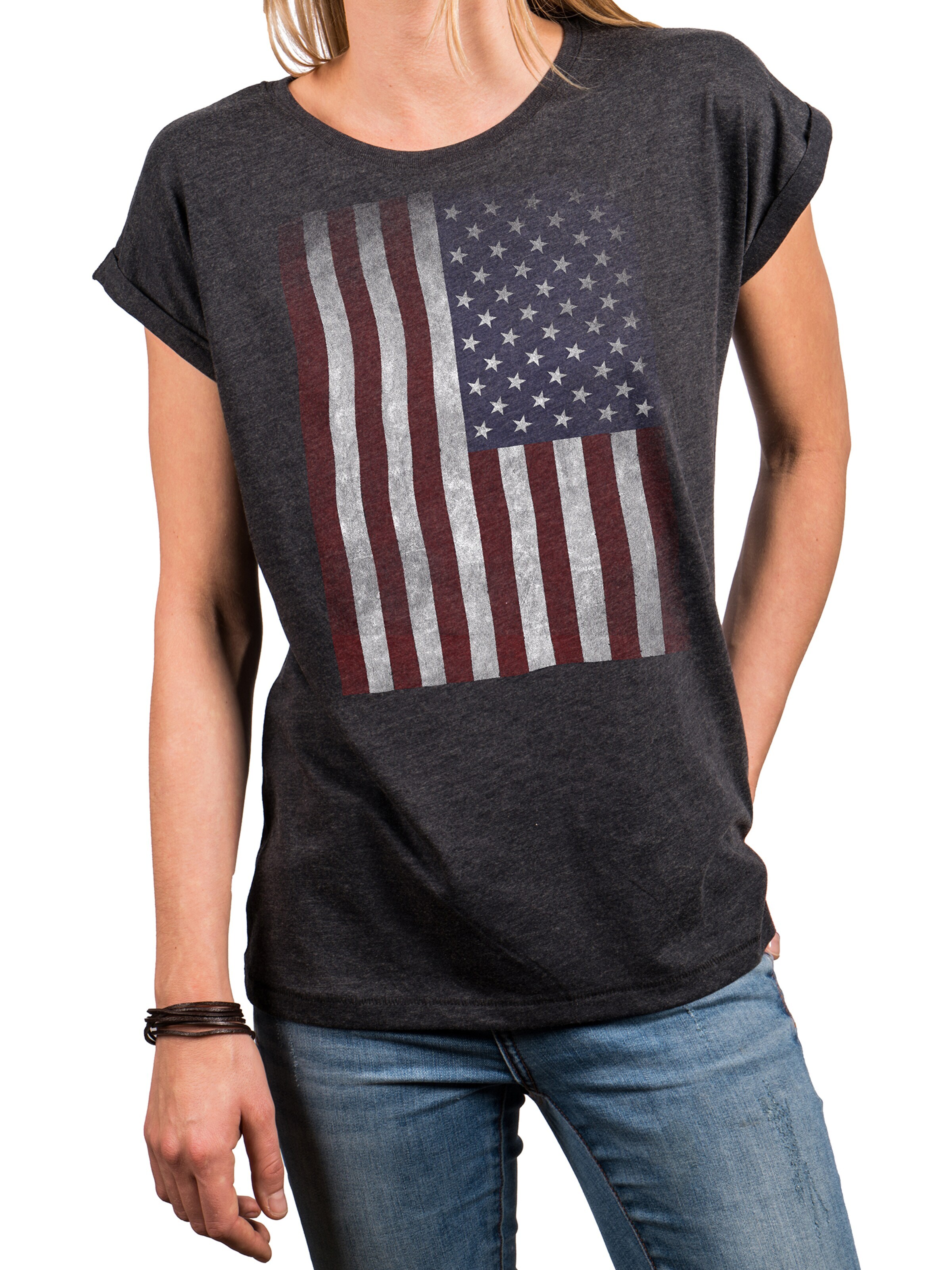 MAKAYA Shirt 'USA Flagge' in Grey