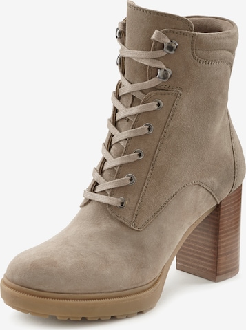 LASCANA Lace-up bootie in Beige: front