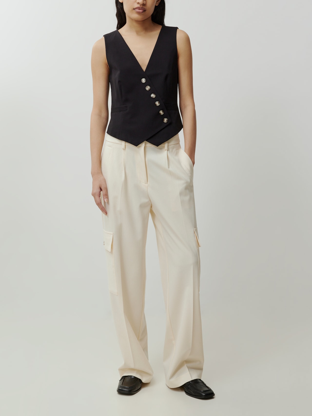 EDITED Bandplooibroek 'Mako' Lichtbeige