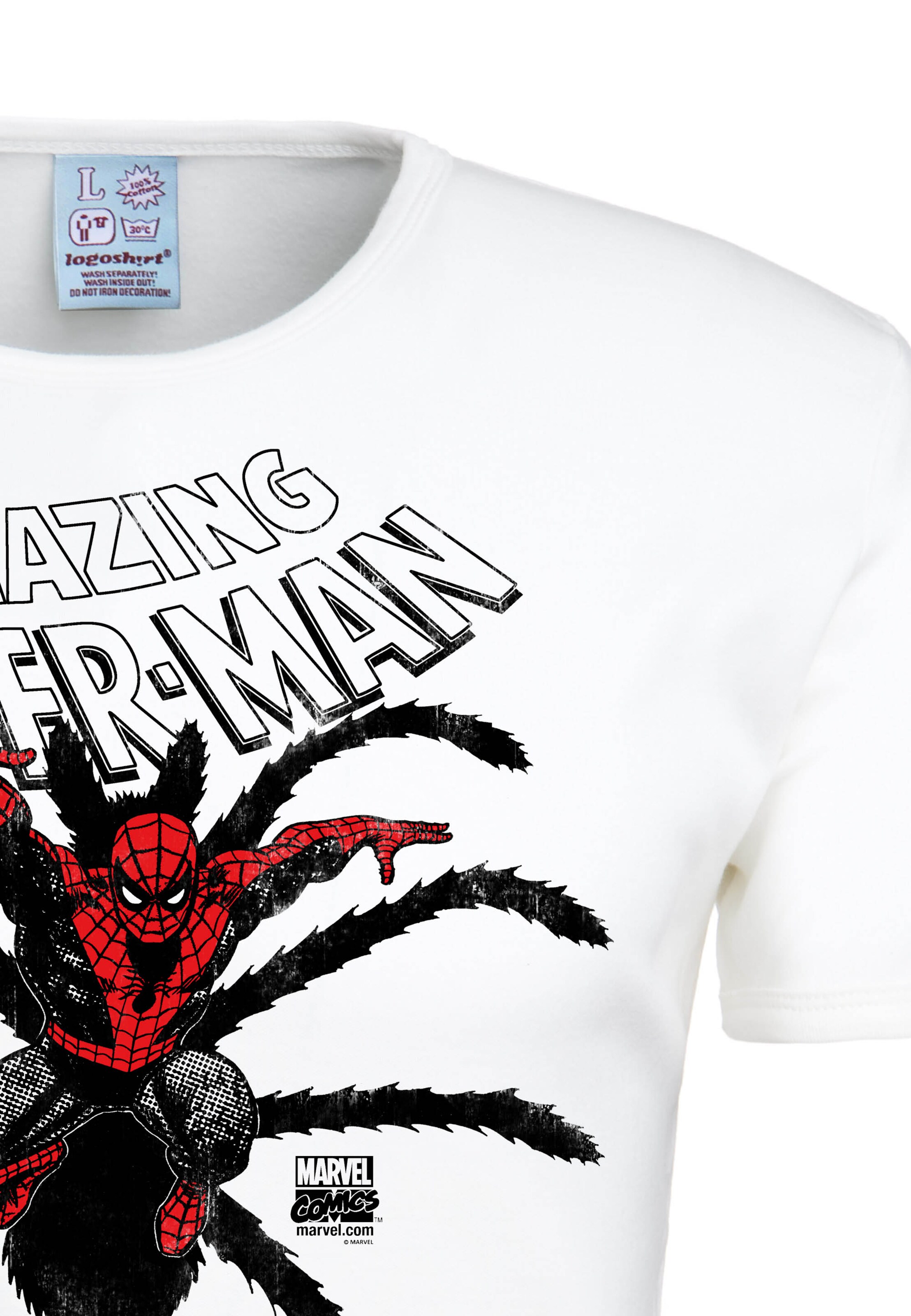 LOGOSHIRT Shirt 'Spider-Man Birth' in White