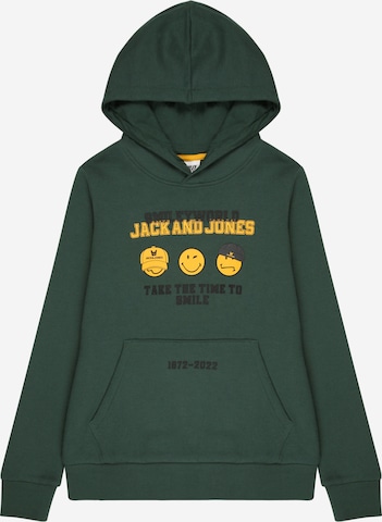 Jack & Jones Junior Sweatshirt 'JORSMILEYWORLD SWEAT HOOD JNR' in Green: front