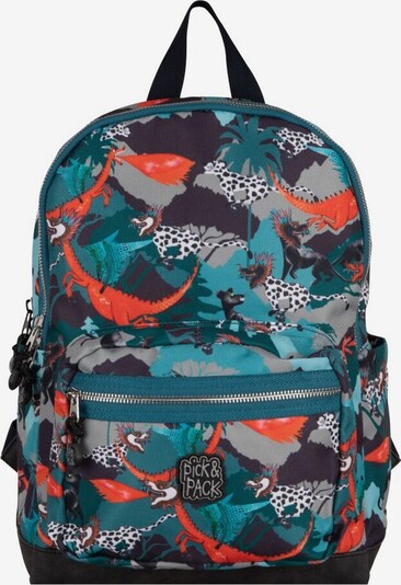 Pick & Pack Backpack 'Forest Dragon' in Turquoise / Grey / Orange / Black / Silver, Item view