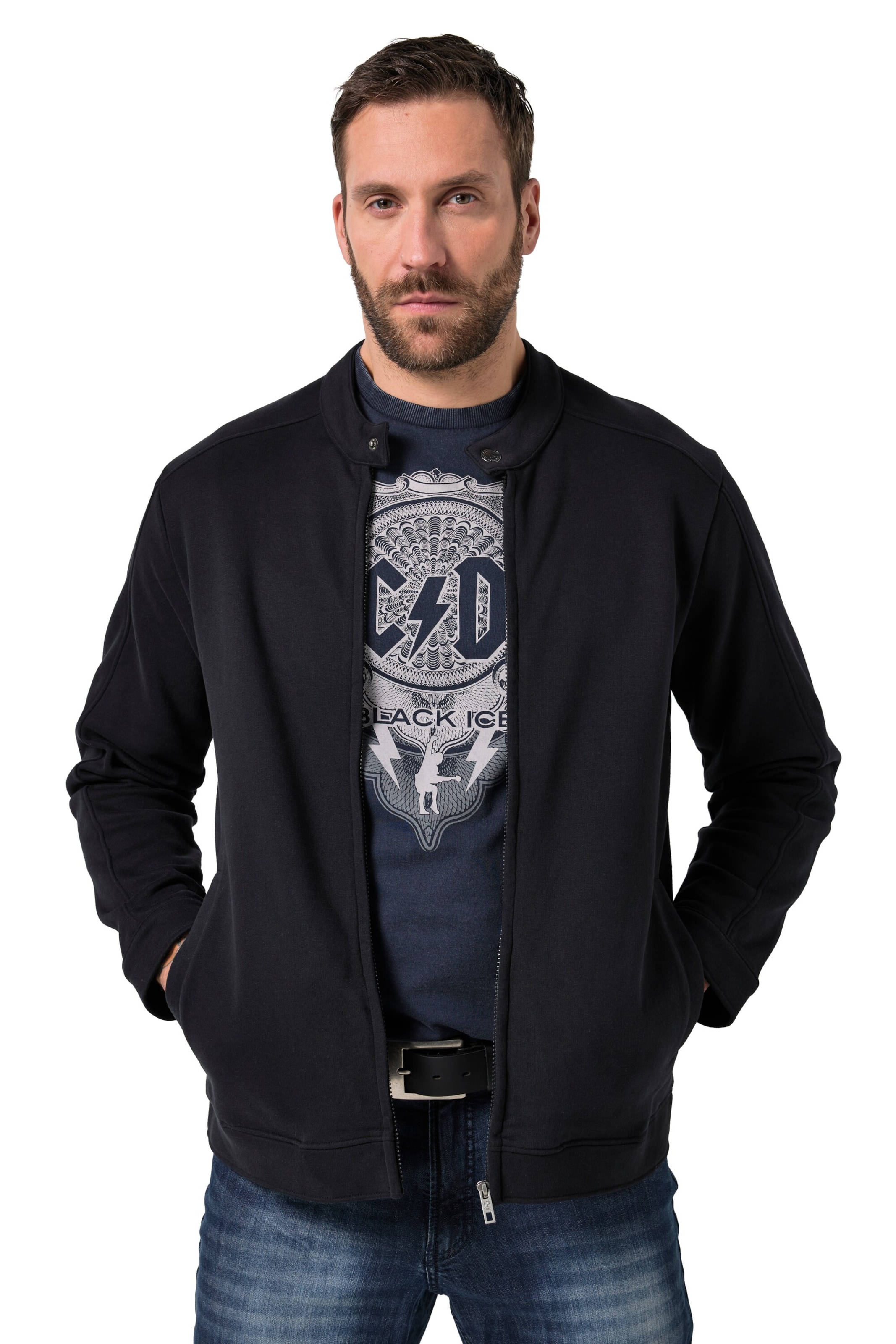 JP1880 Sweatjacke in Schwarz: Vorderseite