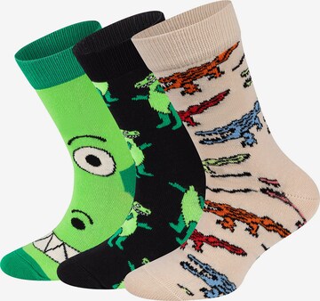 Chaussettes 'Dino-Crocodile' Happy Socks en beige : devant