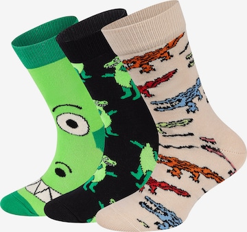 Chaussettes 'Dino-Crocodile' Happy Socks en beige : devant