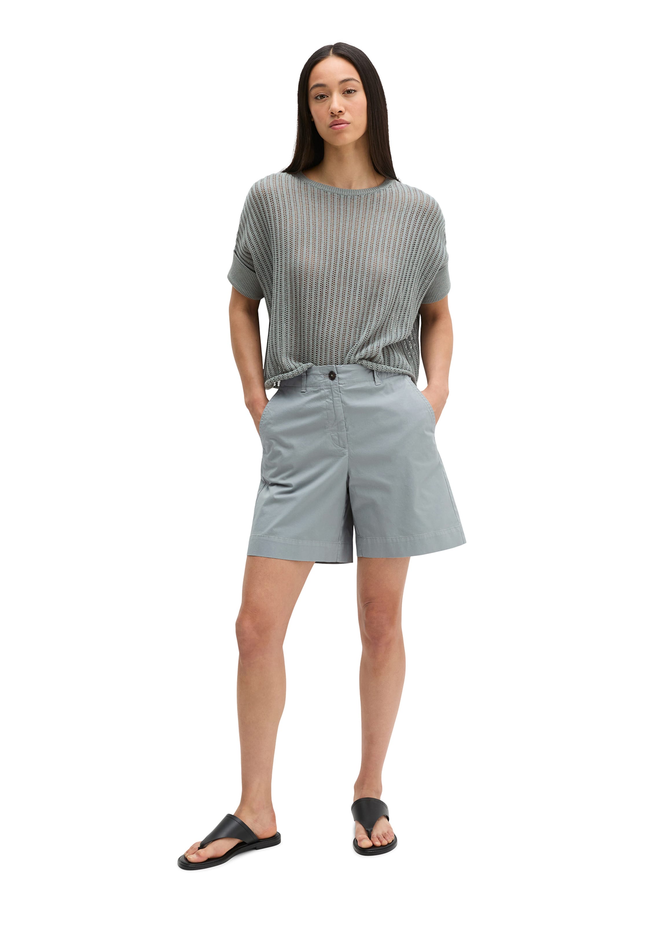 Marc O'Polo Wide leg Chino trousers in Grey: front