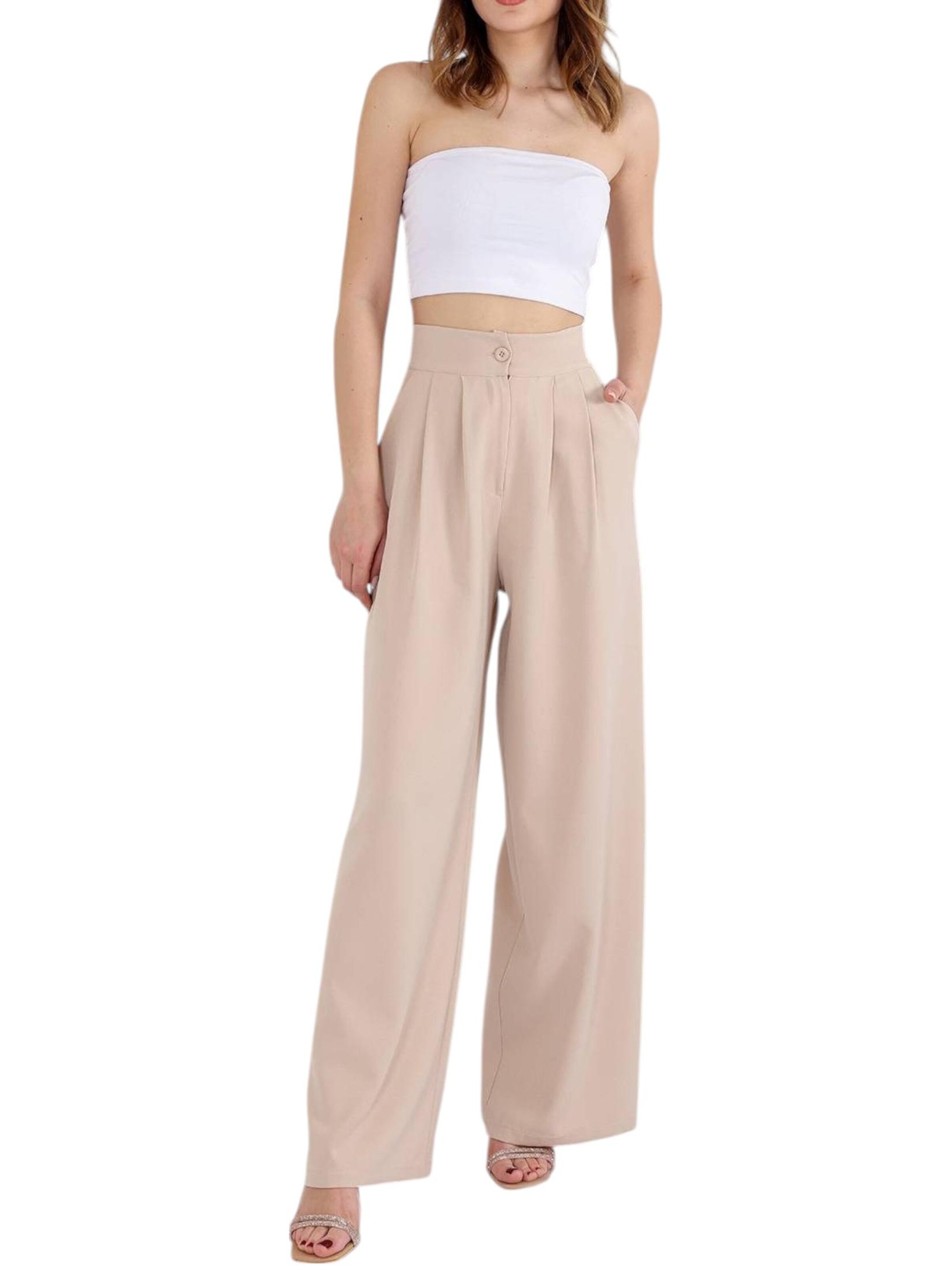 fashionshowcase Wide leg Bandplooibroek 'ALYA' in Beige