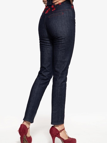 Queen Kerosin Slim fit Jeans 'Roses' in Blue