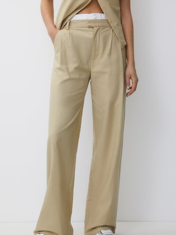 Pull&Bear Wide leg Pleat-Front Pants in Beige: front